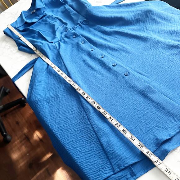 Calvin Klein Blue Button‎ Front Structured Shoulder Tie Waist Dress Size 8 NEW - Picture 7 of 10